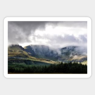 Clouds fall over the Trotternish Ridge, Isle of Skye, Scotland Sticker